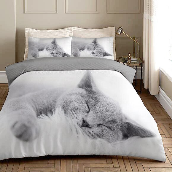 Housse De Couette Blanche Chat Chartreux