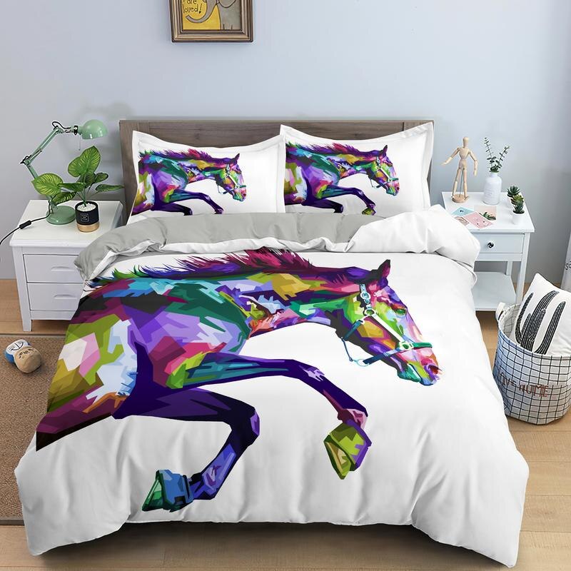 Housse De Couette Blanche Cheval Multicolore