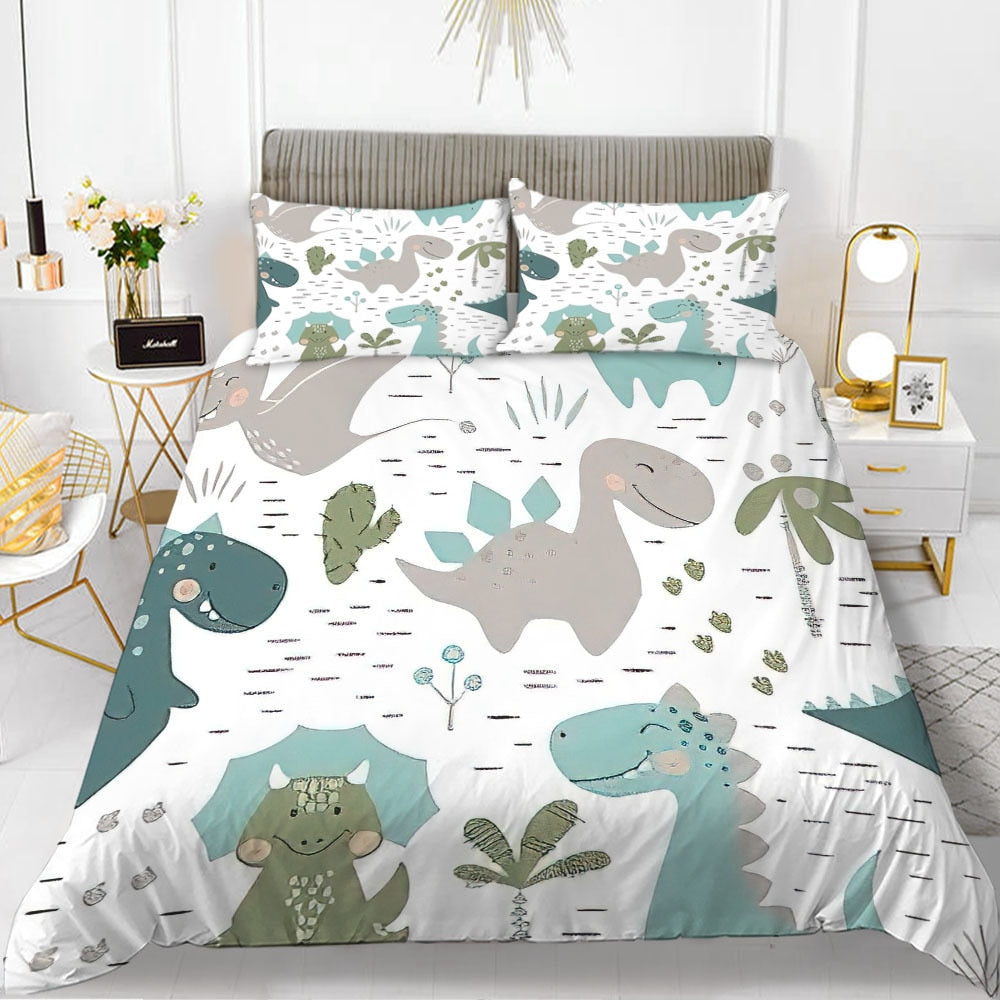 Housse De Couette Blanche Dinosaures Pour Enfant