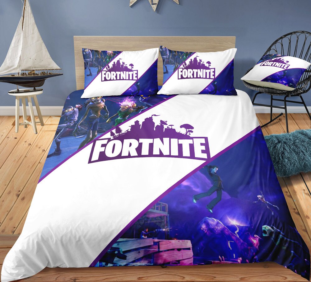 Housse De Couette Blanche Et Violette Fortnite