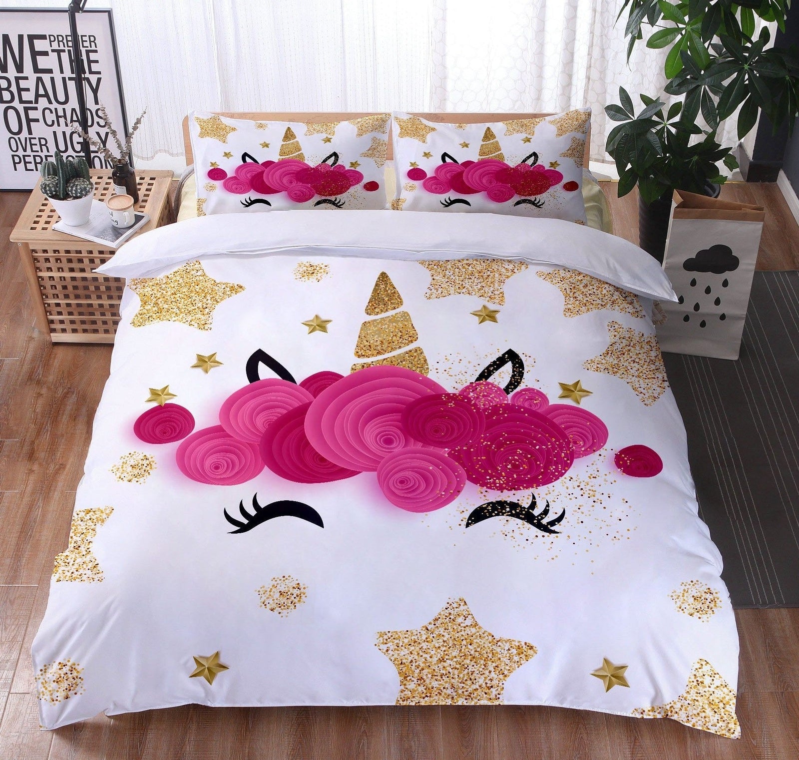 Housse De Couette Blanche Licorne Mignonne