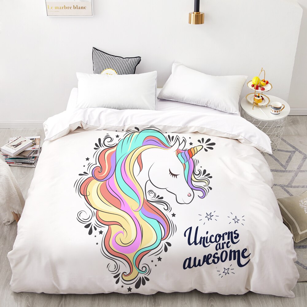 Housse De Couette Blanche Licorne Multicolore