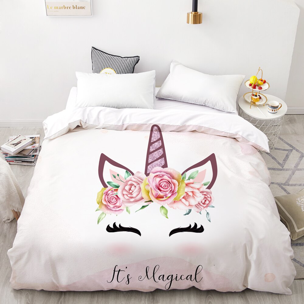 Housse De Couette Blanche Licorne Petite Fille
