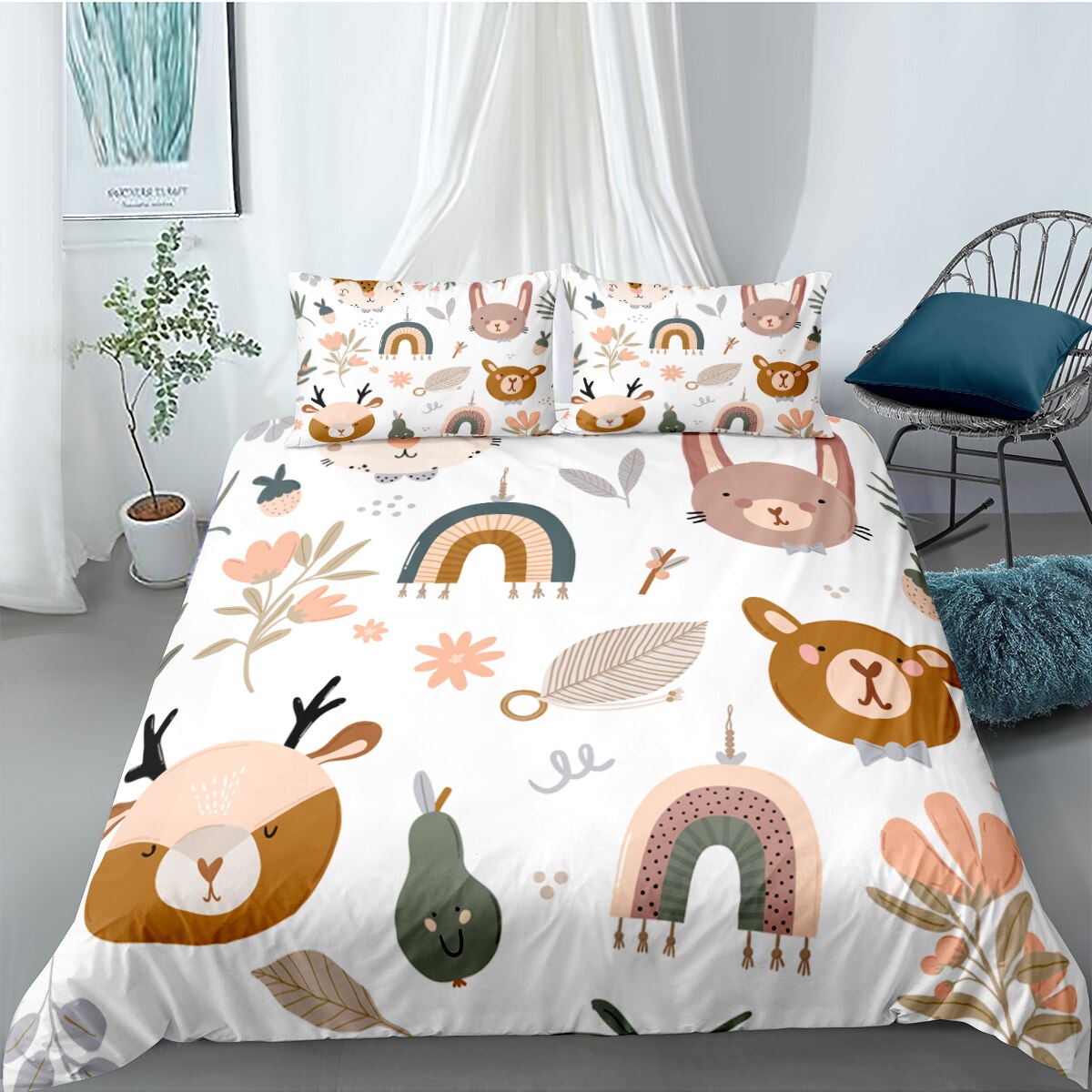 Housse De Couette Blanche Têtes Animaux