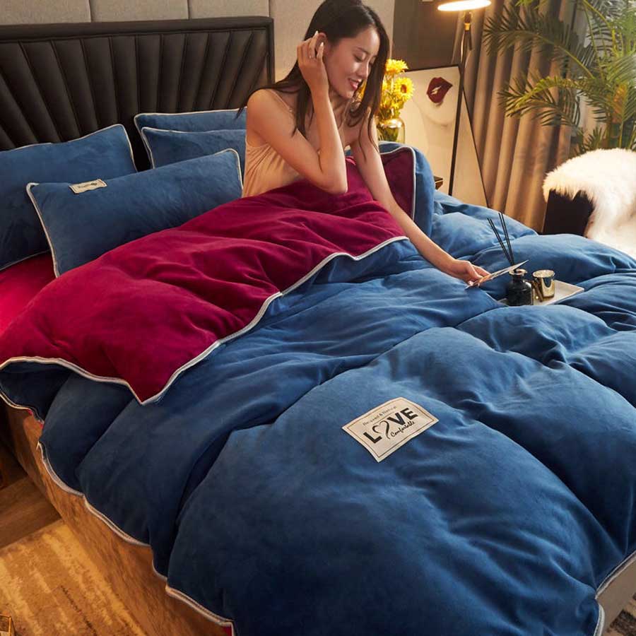 Housse De Couette Bleue Et Rouge Velours