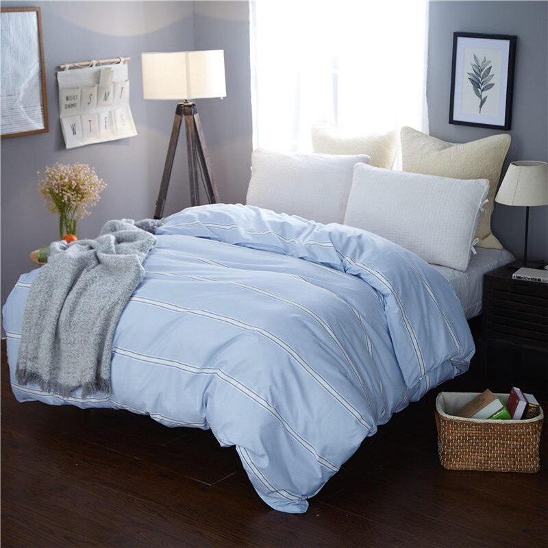 Housse De Couette Bleue Fines Rayures