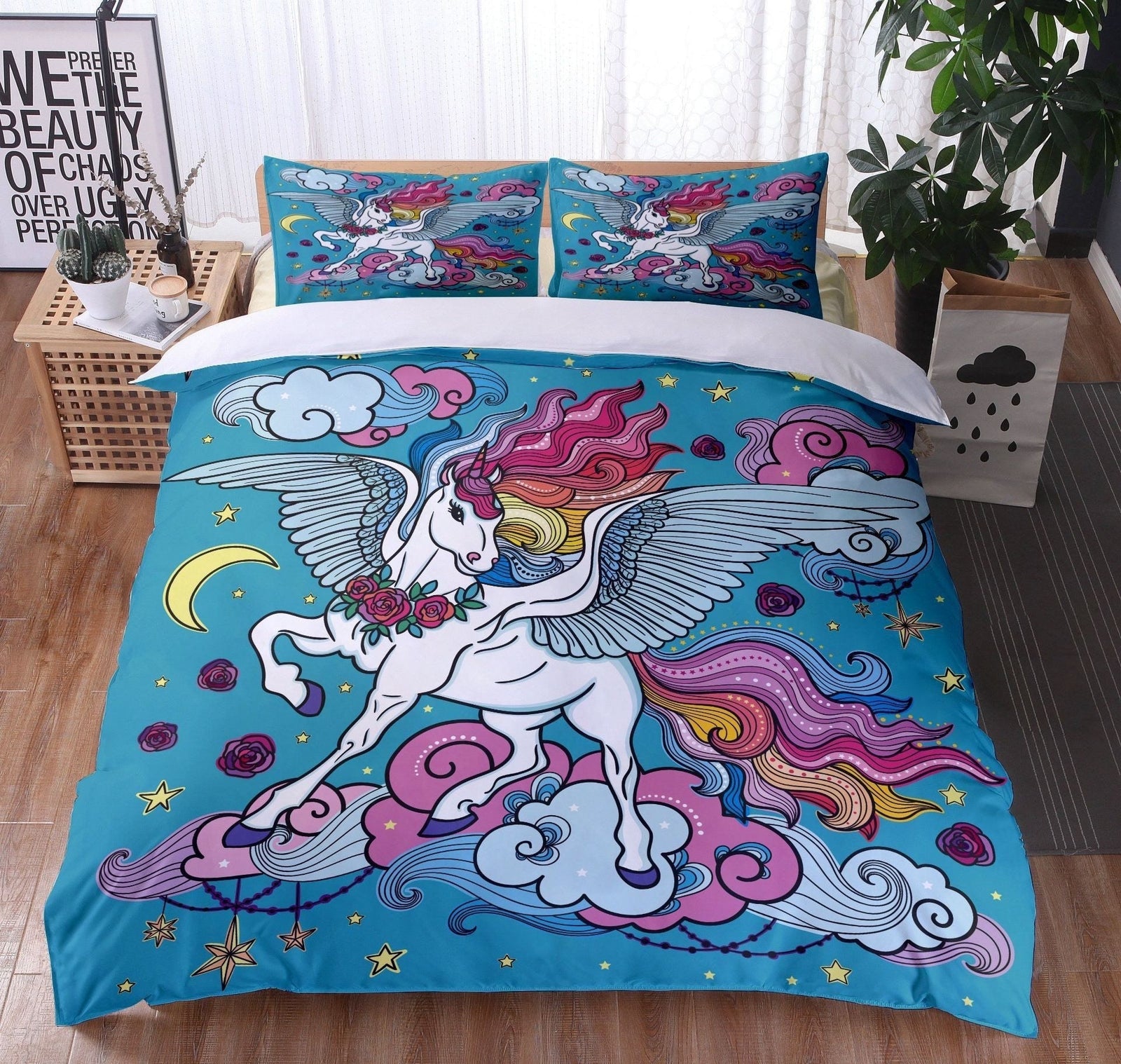 Housse De Couette Bleue Licorne Magique