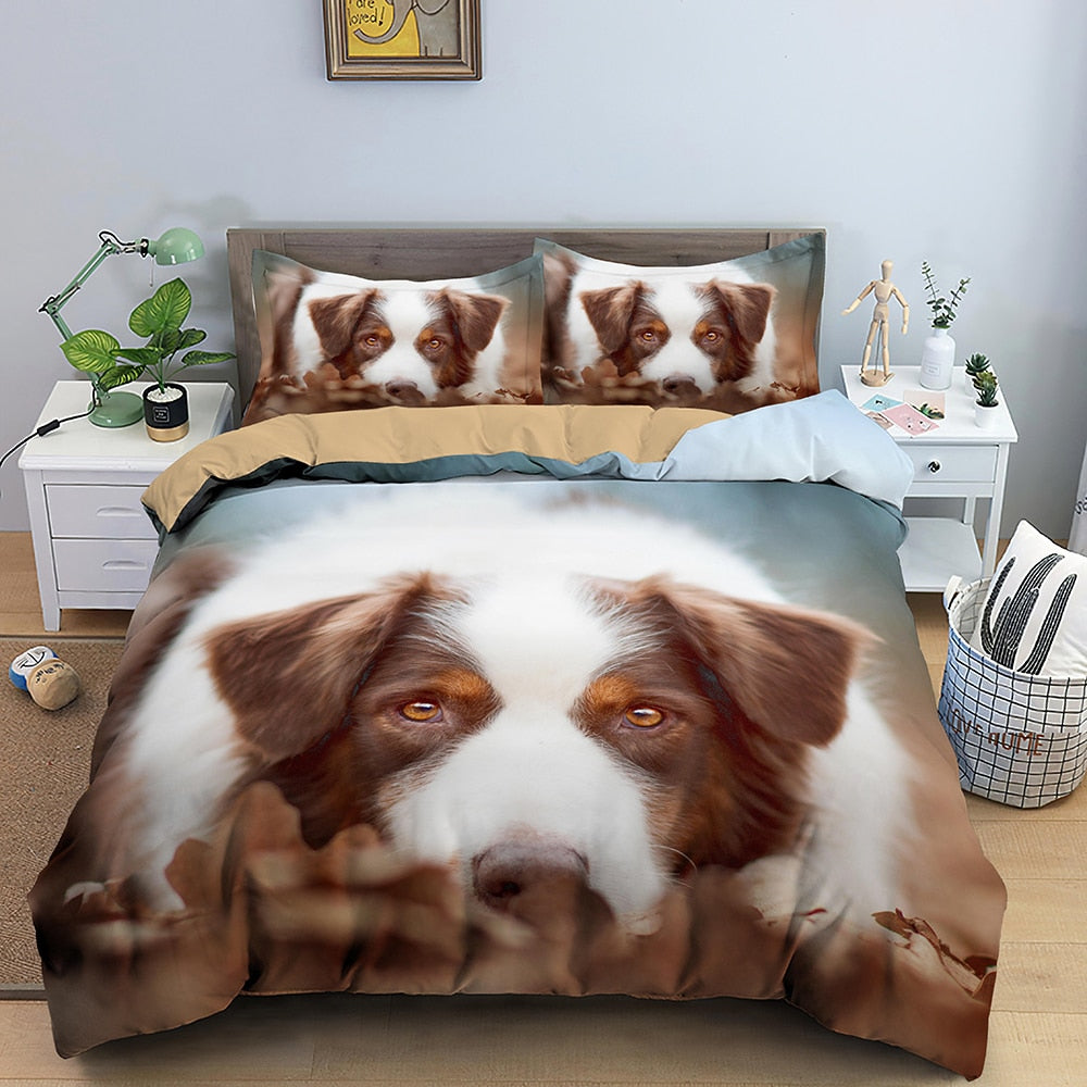 Housse De Couette Border Collie Brun et Blanc
