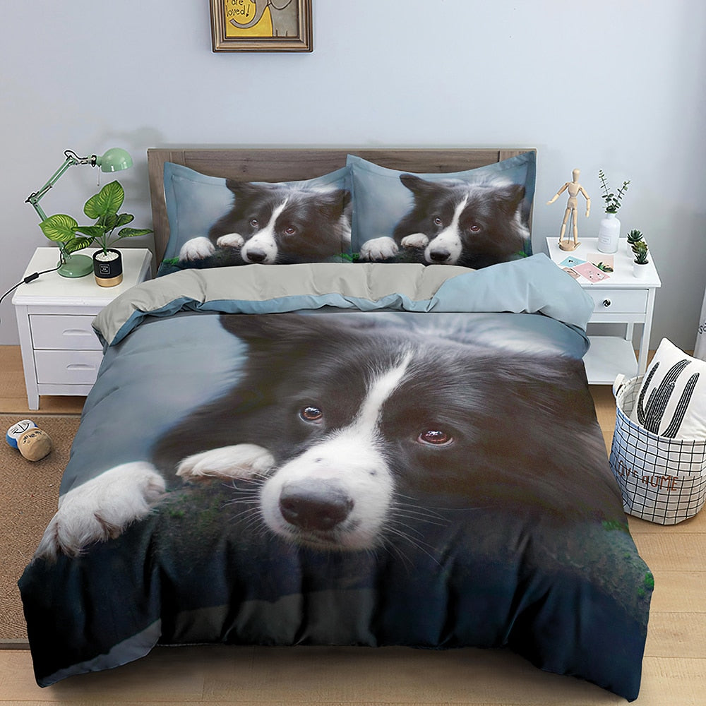 Housse De Couette Border Collie Noir et Blanc