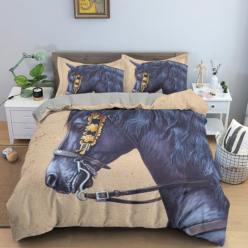 Housse De Couette Brune Cheval Noir