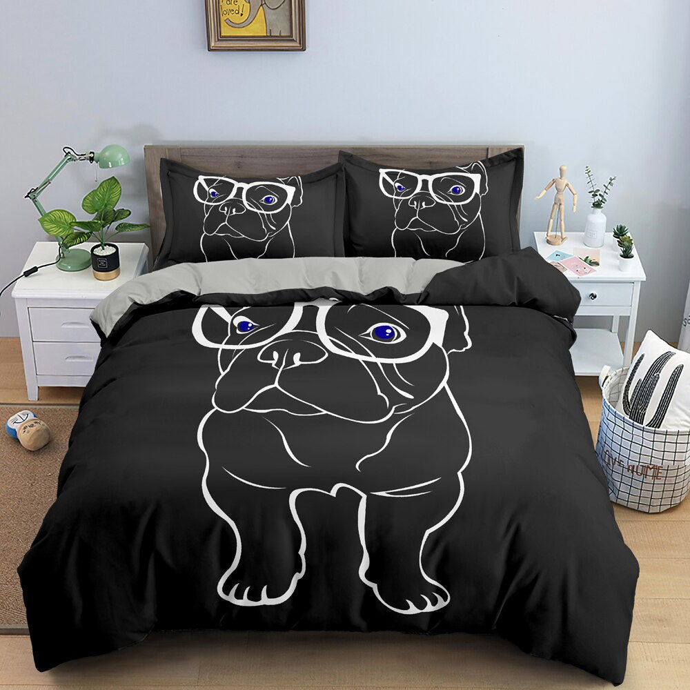Housse De Couette Bulldog Avec Des Lunettes