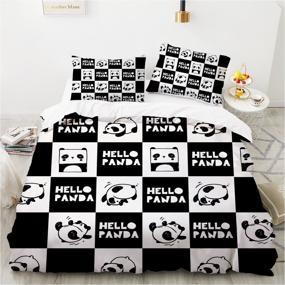 Housse De Couette Cases Blanches Et Noires Panda Mignon