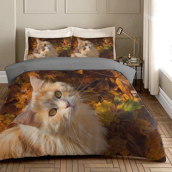 Housse De Couette Chat Roux Feuilles