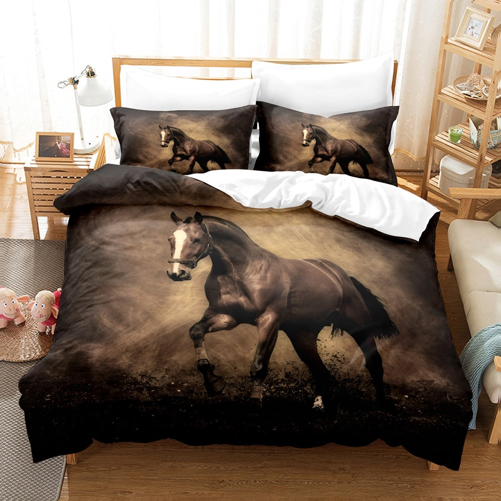 Housse De Couette Cheval Noir et Blanc Sombre