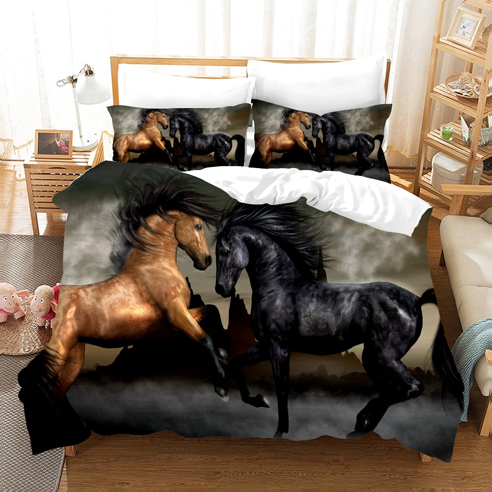 Housse De Couette Chevaux Marron Et Noir