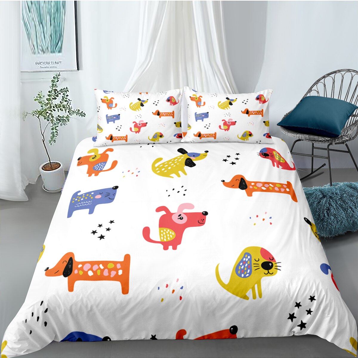 Housse De Couette Chiens Colorés