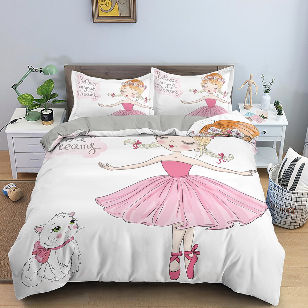 Housse De Couette De Danseuse Rose Avec Son Chat