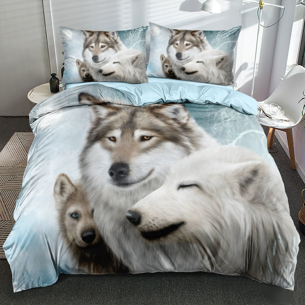 Housse De Couette Famille De Loup Blanc