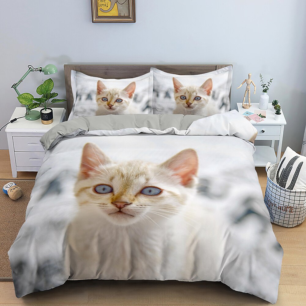 Housse De Couette Grise Chaton Aux Yeux Bleus