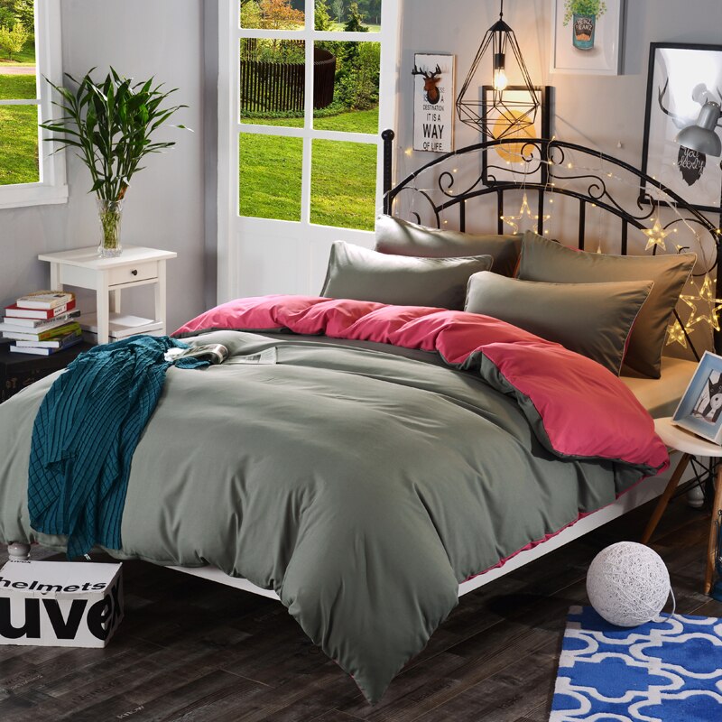 Housse De Couette Grise Et Rose Polyester