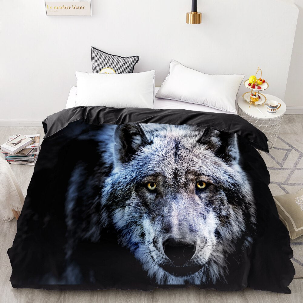 Housse De Couette Loup Blanc et Noir