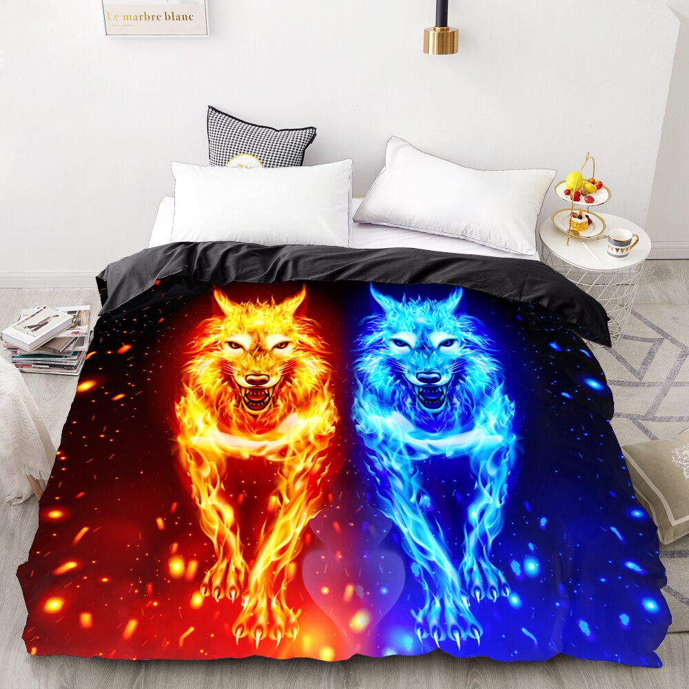 Housse De Couette Loup Bleu Et Orange