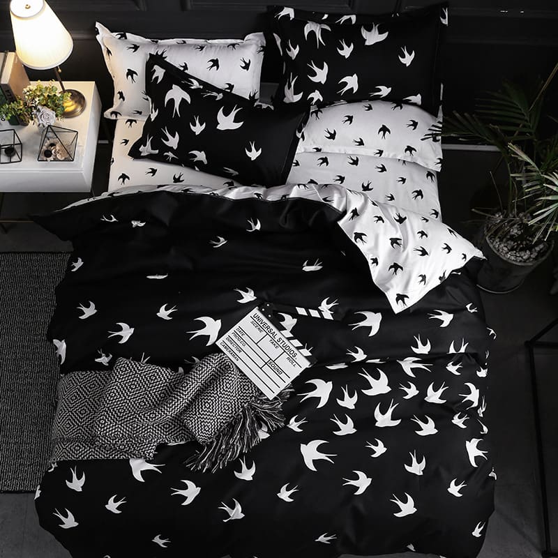 Housse De Couette Luxe Noir Et Blanche Oiseaux