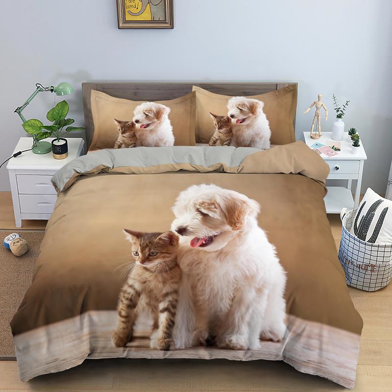 Housse De Couette Marron Chiot Et Chaton