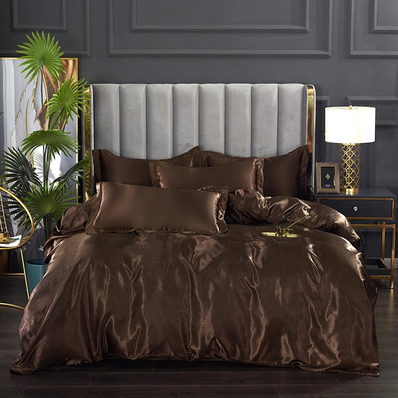 Housse De Couette Marron Foncé Imitation Satin