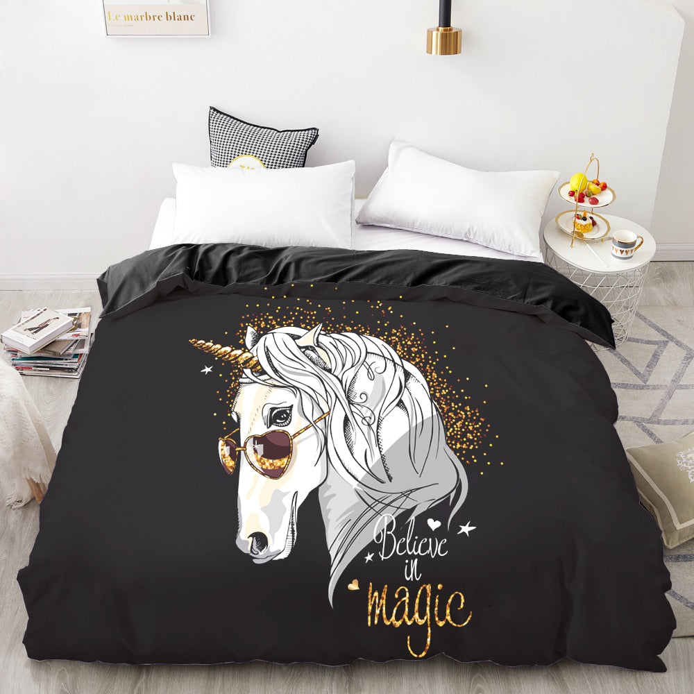 Housse De Couette Noire Licorne Blanche
