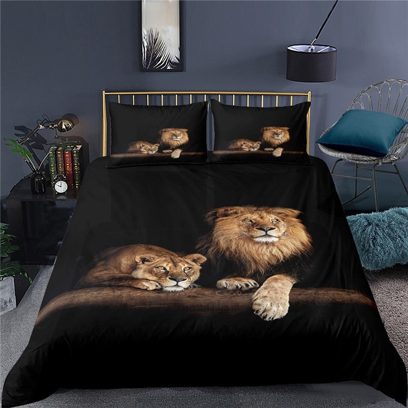 Housse De Couette Noire Lion Et Lionne