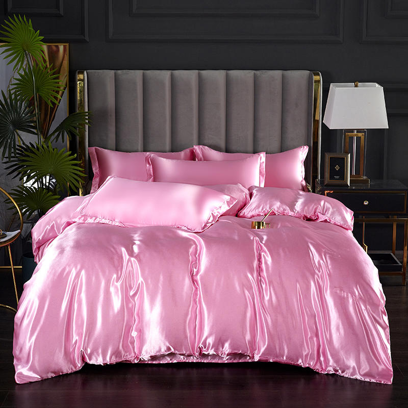 Housse De Couette Rose Brillant Satin Pas Cher