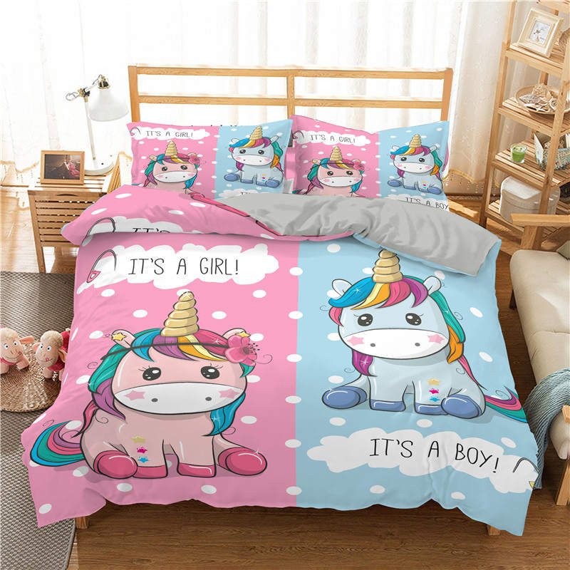 Housse De Couette Rose Et Bleue Licorne