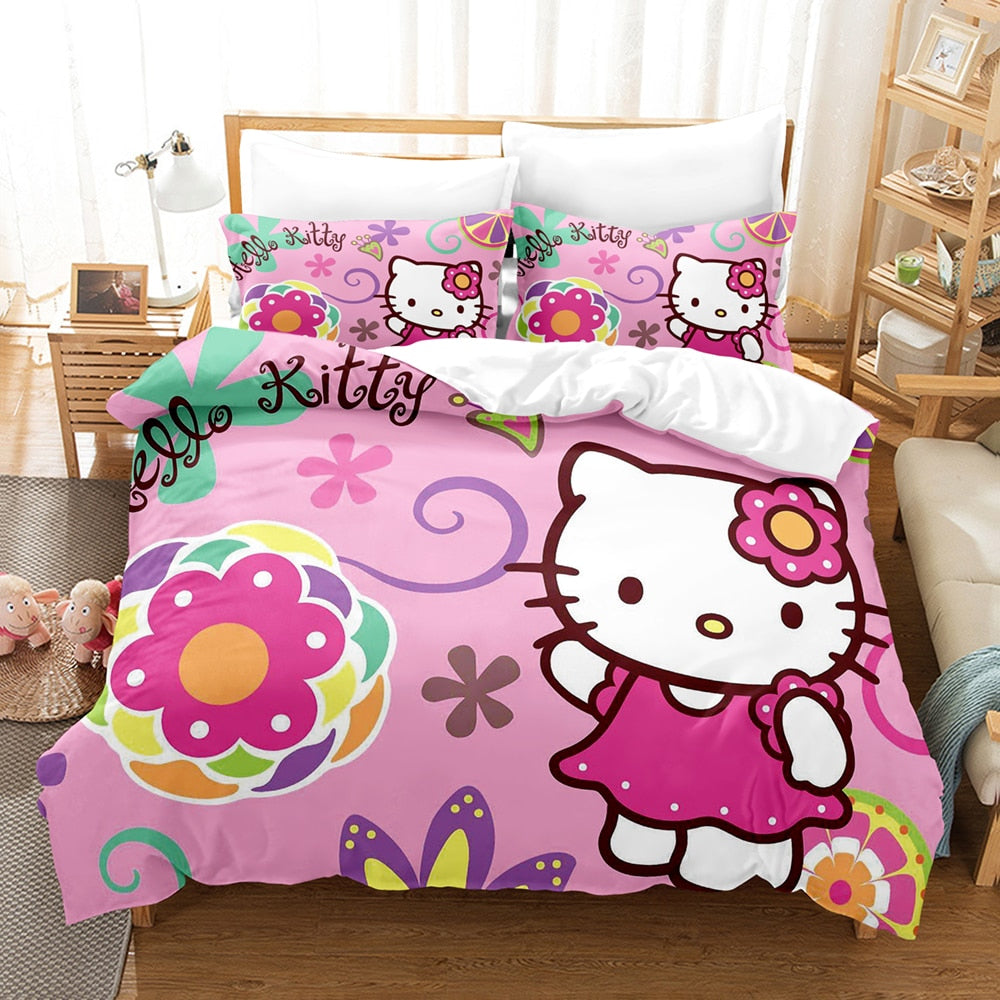 Housse De Couette Rose Hello Kitty Fleurs