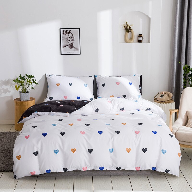 Housse De Couette Scandinave Blanche Cœur Multicolore