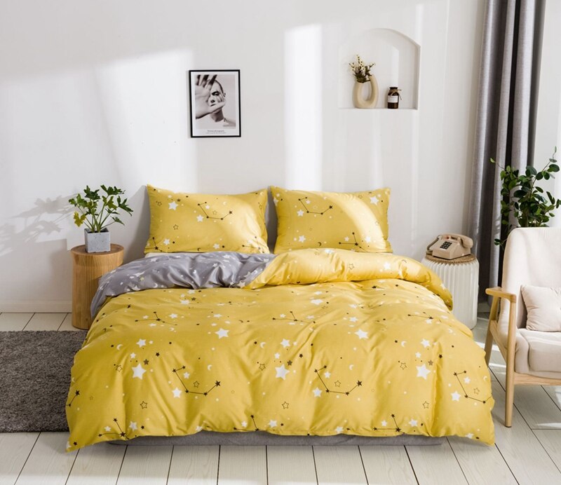 Housse De Couette Scandinave Jaune Etoilé