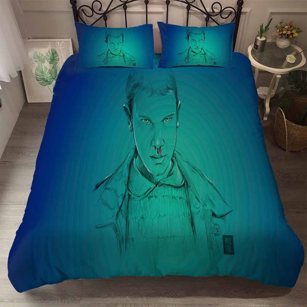 Housse De Couette Stranger Things Bleu/Verte Eleven Dessin