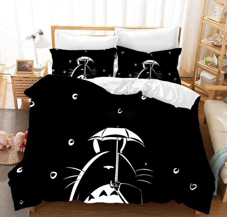 Housse De Couette Totoro Noire et Blanche Pluie