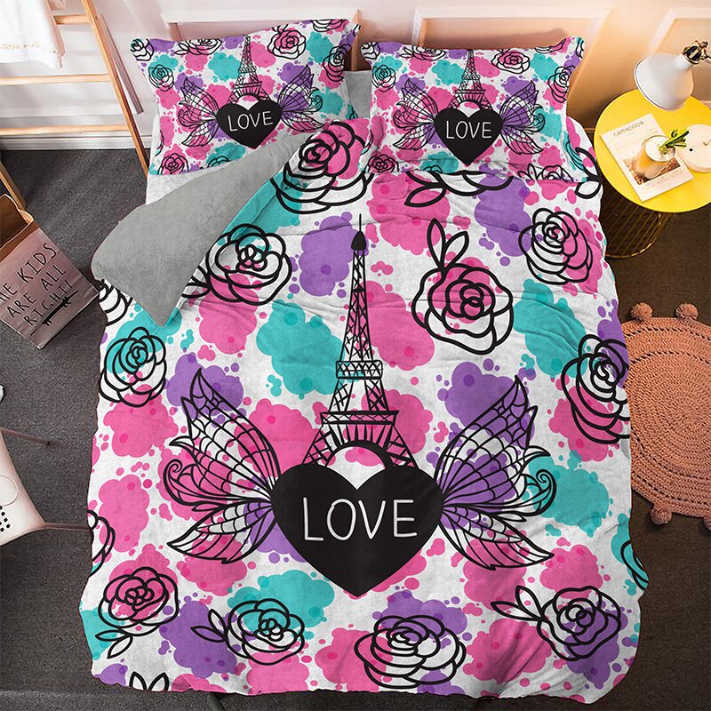 Housse De Couette Tour Eiffel Rose et Bleue