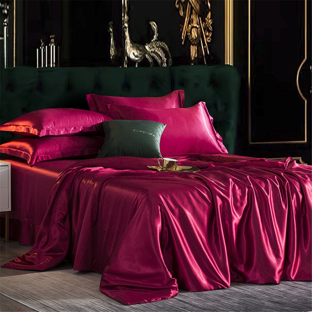 Housse de Couette 100% Satin Rouge