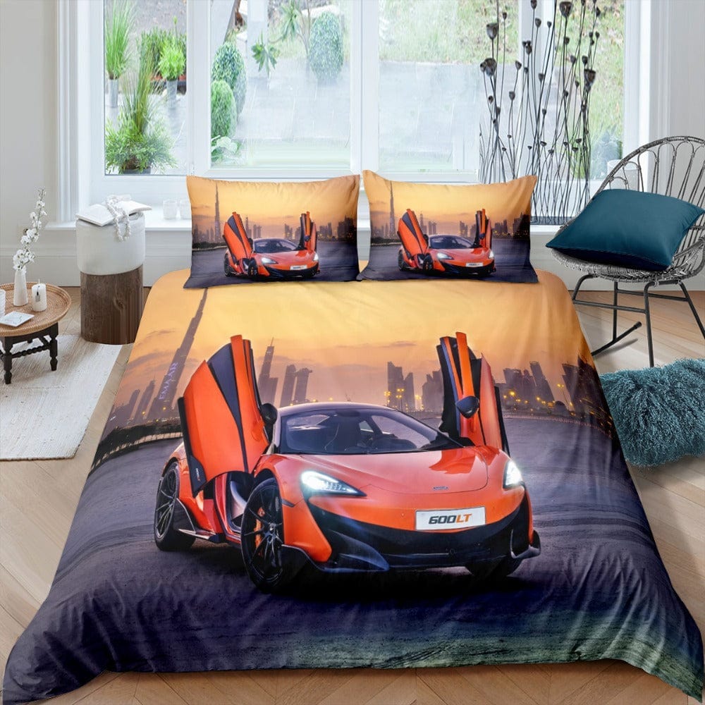 Housse de Couette 220x240 Motif Voiture Orange