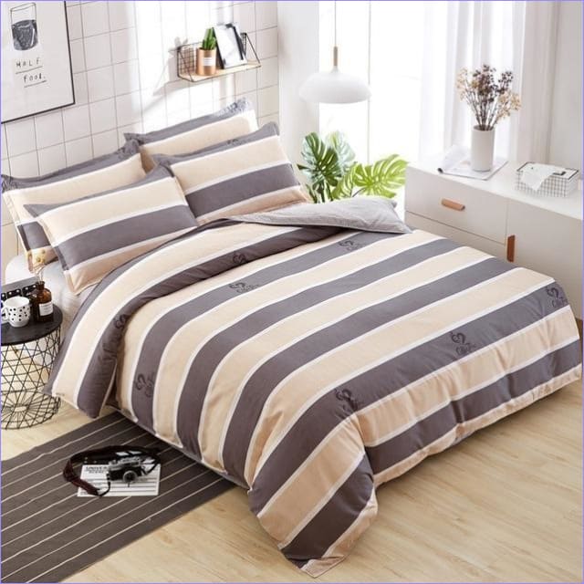 Housse de Couette Bandes Beiges & Café