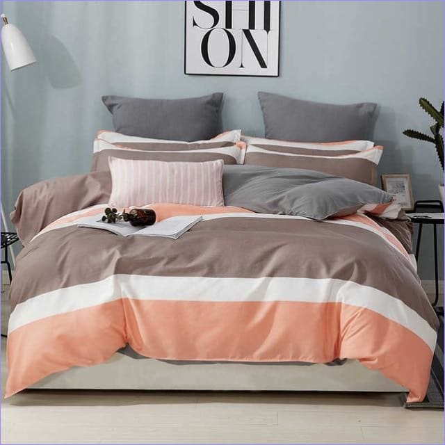 Housse de Couette Bandes Taupe / Orange