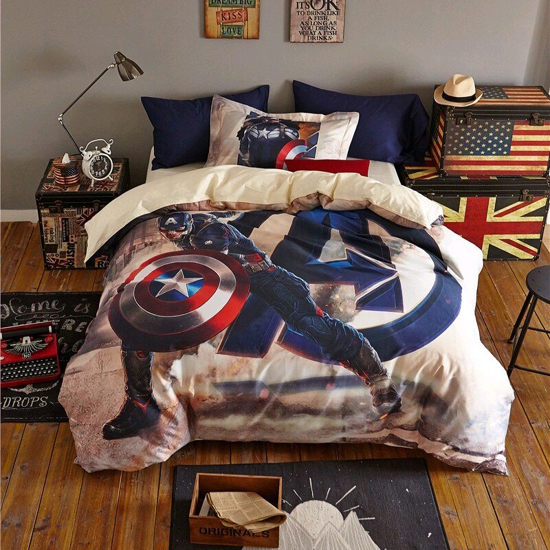 Housse de Couette Blanche Et Bleue Captain America 100% Coton