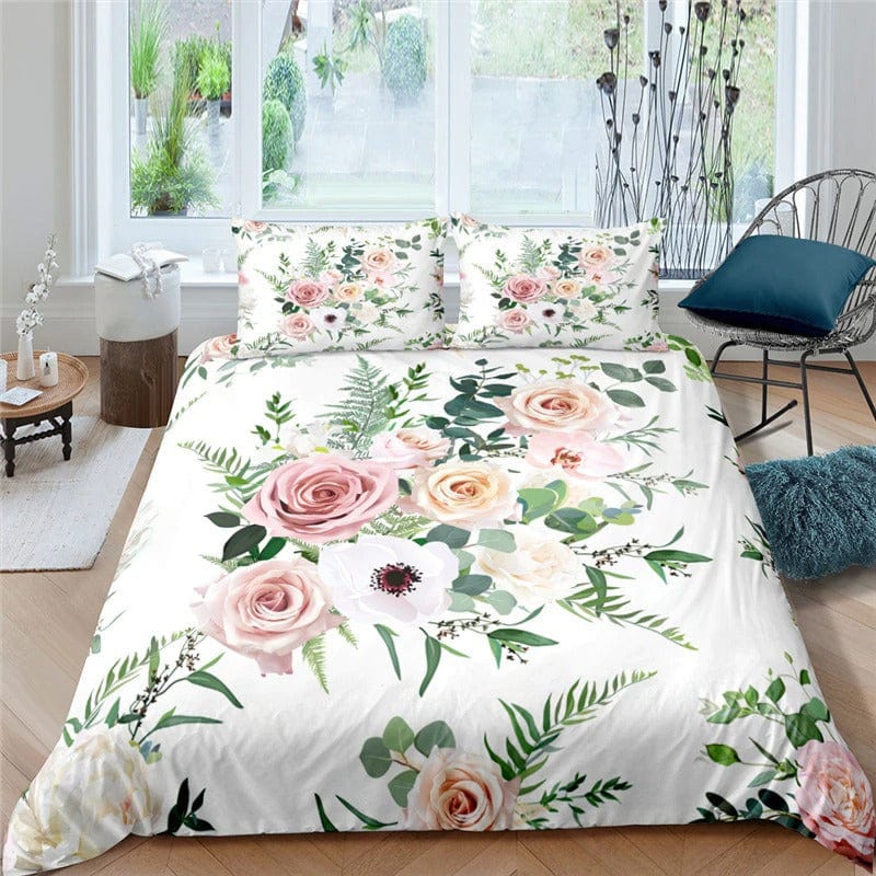 Housse de Couette Blanche Fleurs Romantique