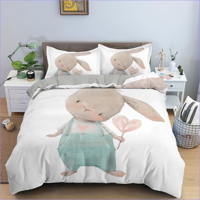 Housse de Couette Blanche Lapin avec Coeur