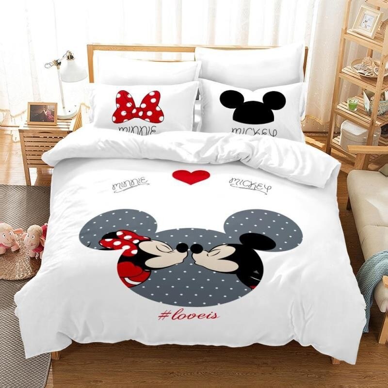 Housse de Couette Blanche Mickey Et Minnie S'Embrassent