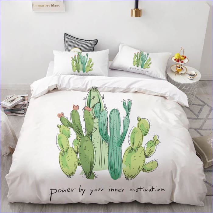 Housse de Couette Blanche à Motifs Cactus