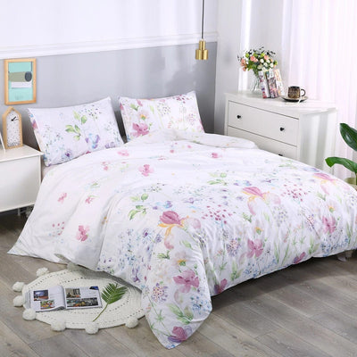 Housse de Couette Blanche avec Fleurs