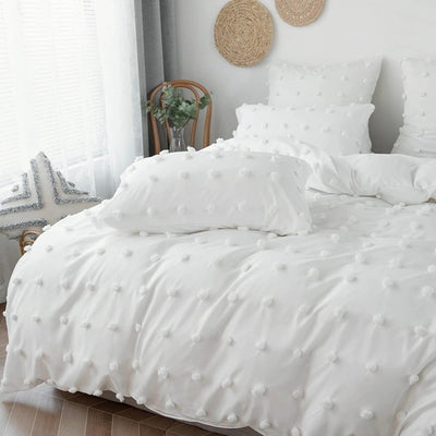 Housse de Couette Blanche avec Pompons